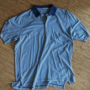 Peter Millar Blue and White Stripe Golf Shirt XL